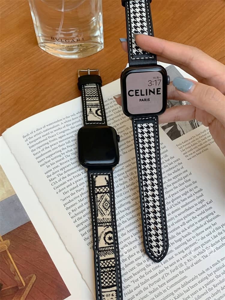 Women's Canvas and Leather Patterned Band for Apple Watch