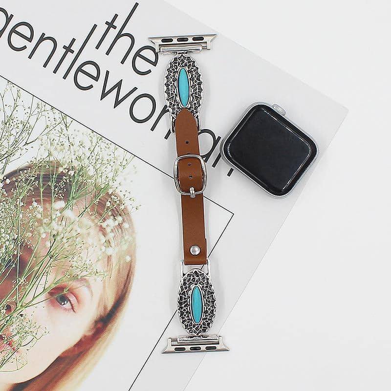 Turquoise & Leather Women's Apple Watch Band | Infinity Loops