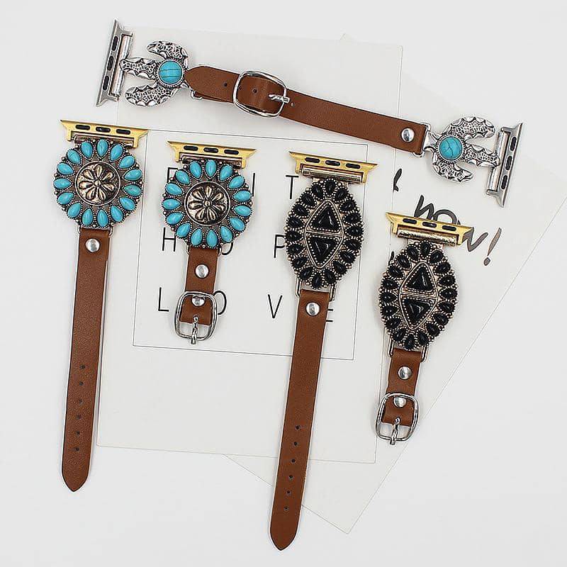 Turquoise & Leather Women's Apple Watch Band | Infinity Loops