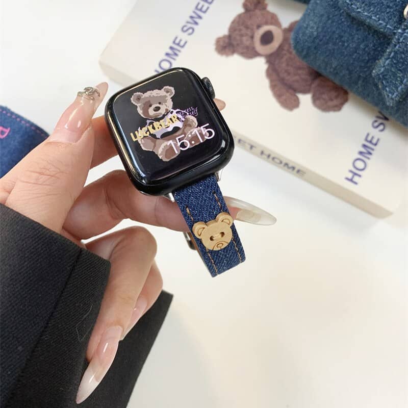 Cute Bear Button Slim Denim Band For Apple Watch | Infinity Loops