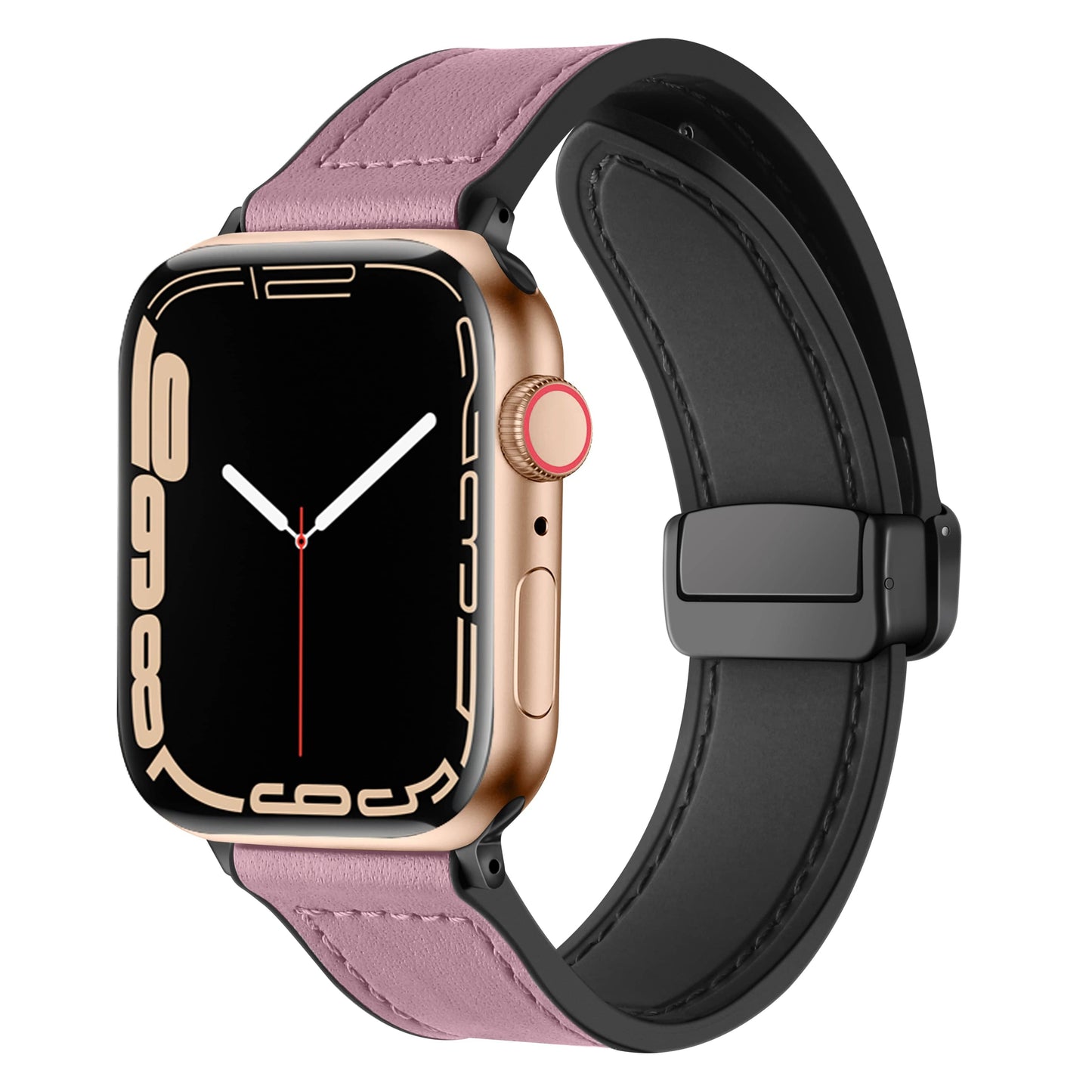 Retro Leather Band For Apple Watch with Steel Magnetic Deployant Strap
