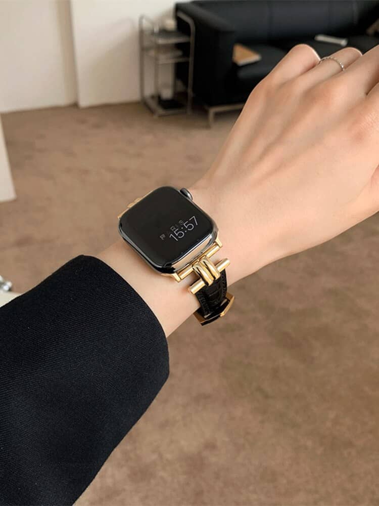 Women's Leather & Gold Apple Watch Band | Infinity Loops