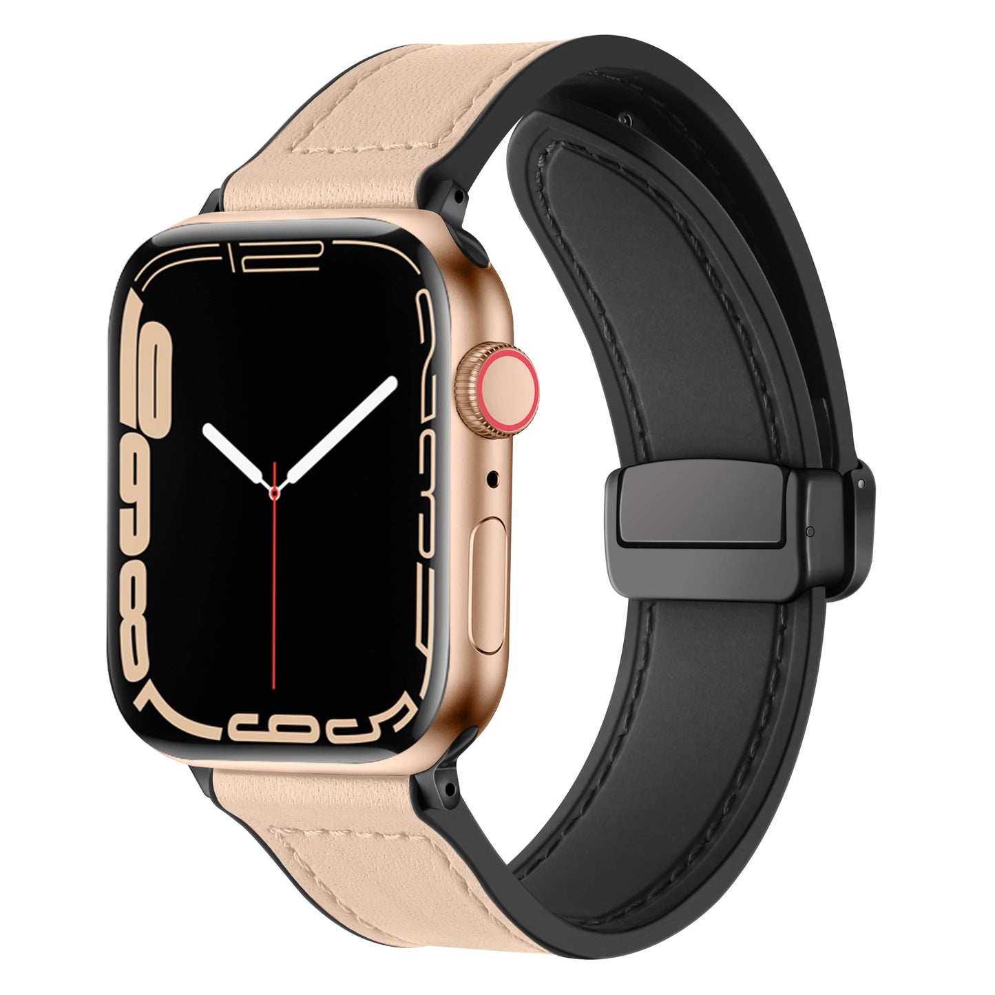 Retro Leather Band For Apple Watch with Steel Magnetic Deployant Strap