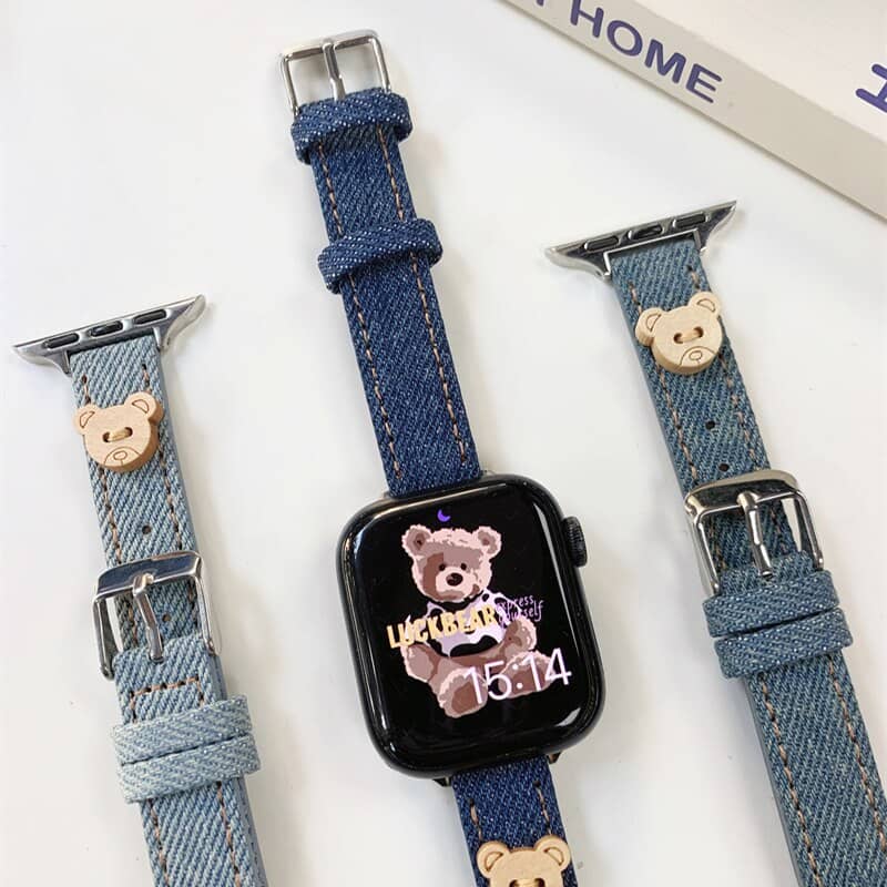 Cute Bear Button Slim Denim Band For Apple Watch | Infinity Loops