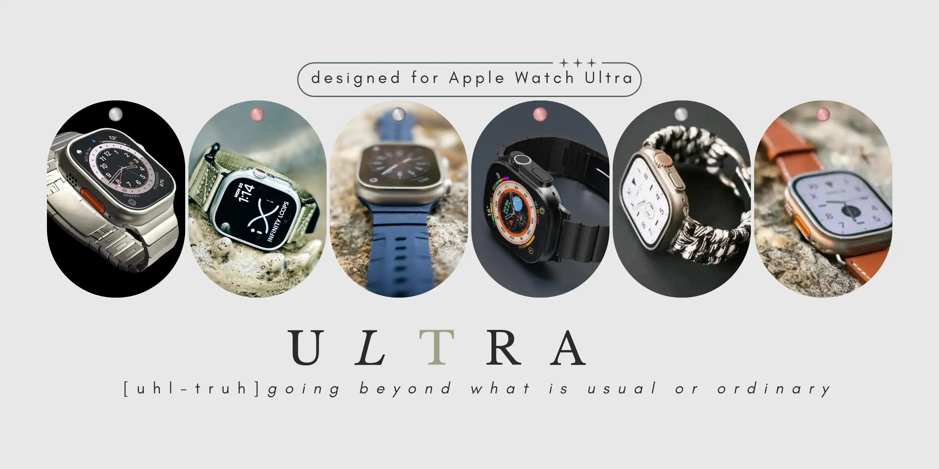 Apple watch ultra band collection from Infinity Loops - titanium - leather - steel - sport
