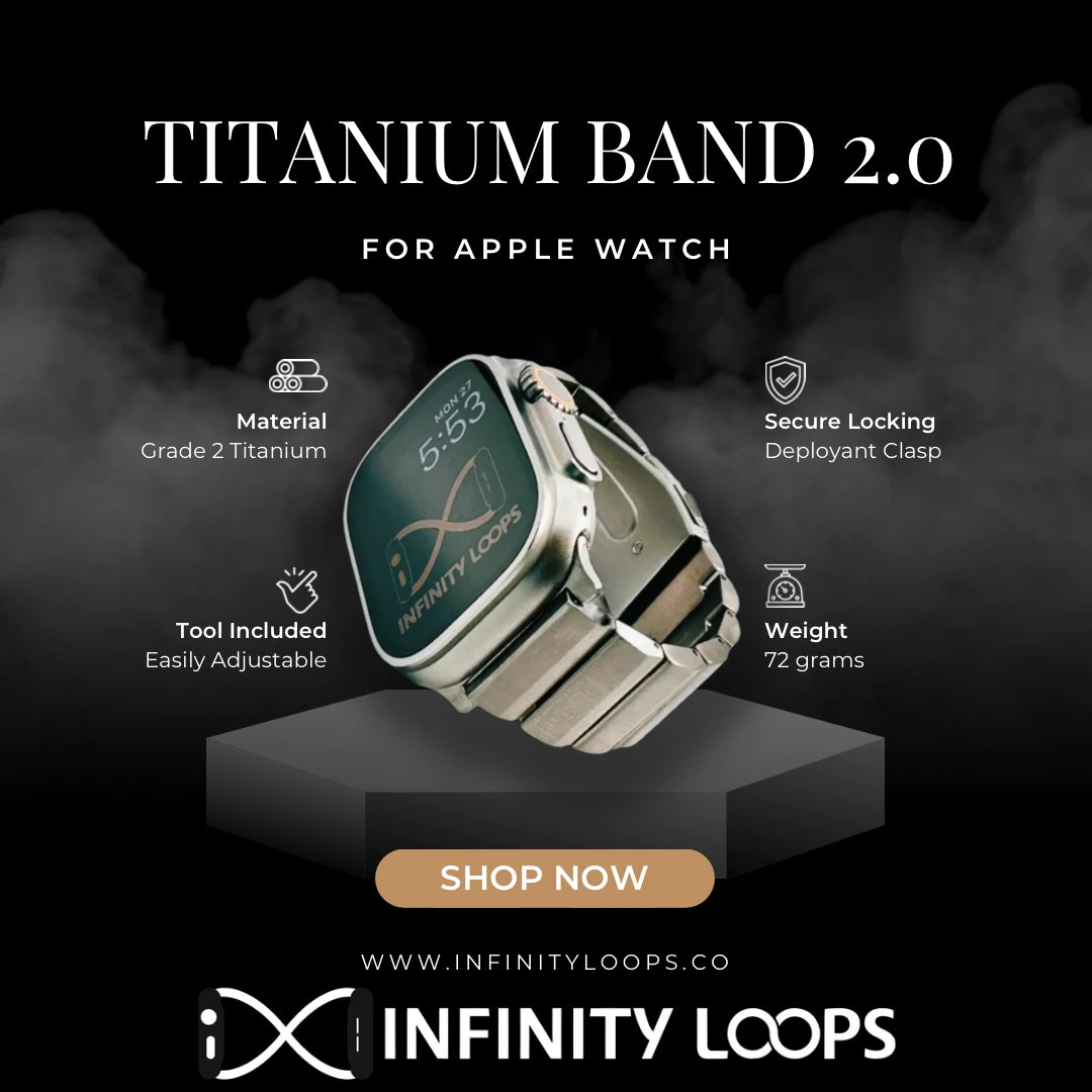 Titanium Apple Watch Band with features listed