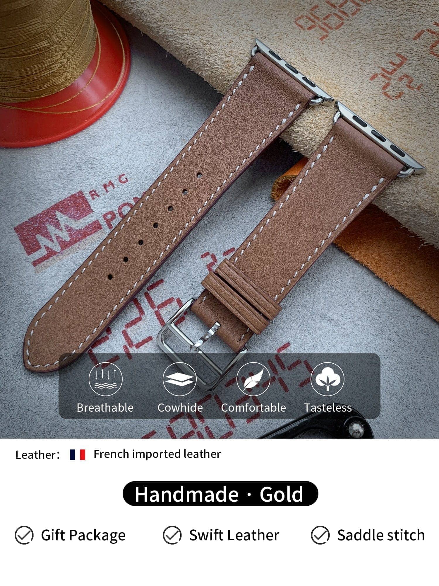 Apple Watch Hermès Stainless Steel Case with Fauve Barenia Leather Double  Tour